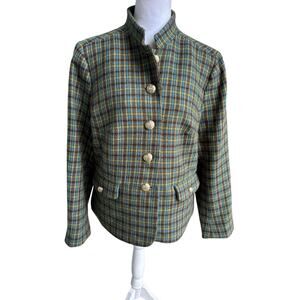 Talbots Shetland Officer Jacket Blazer Women’s 16 Petite Apple Plaid Wool Blend